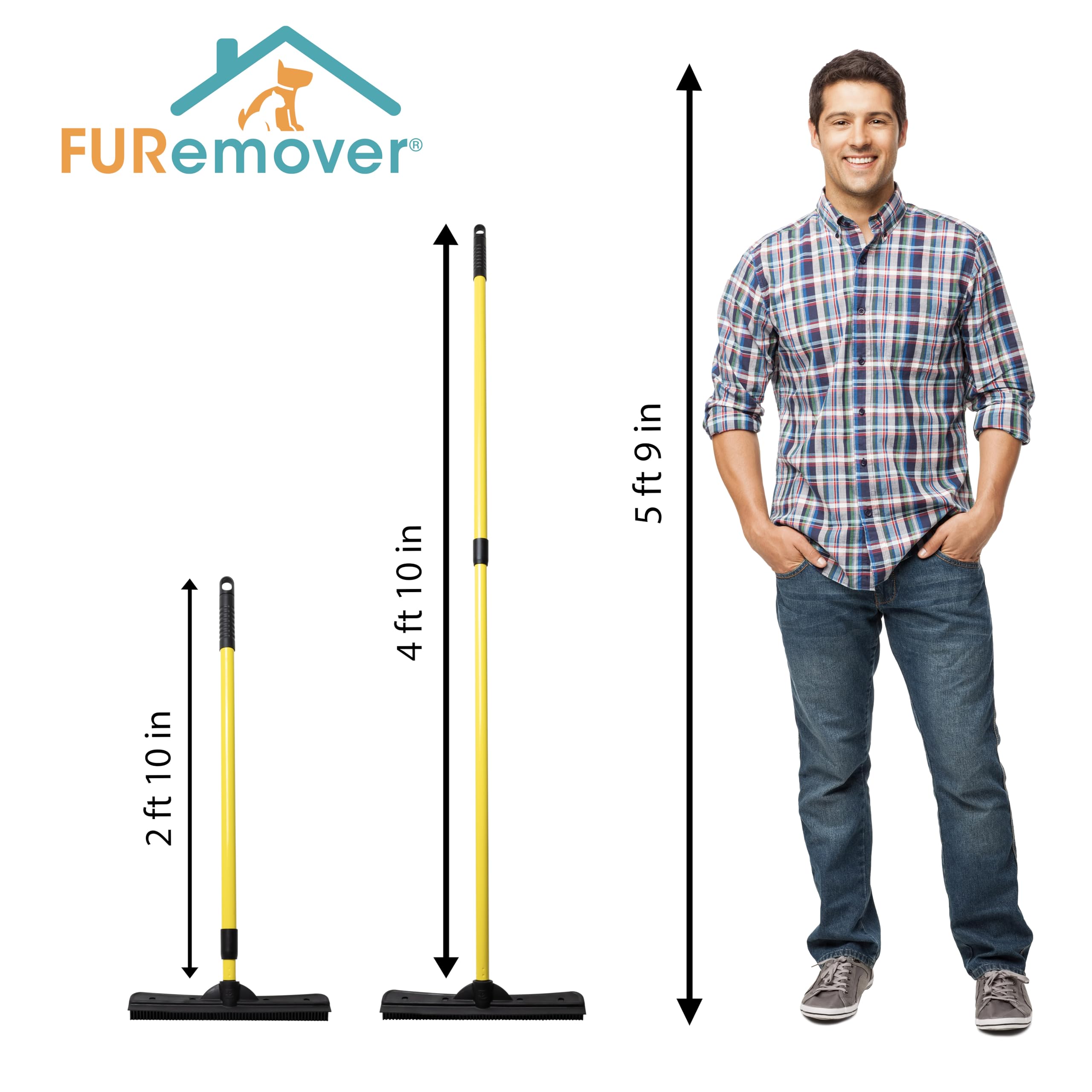 FURemover Broom SW-250I-AMZ-6, Pet Hair Removal Tool with Squeegee & Telescoping Handle That Extends from 3-5', Black & Yellow,1 Count (Pack of 1) 🍁 All In One Marketplace Canada