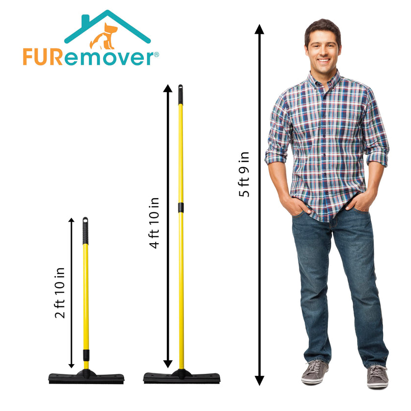 FURemover Broom SW-250I-AMZ-6, Pet Hair Removal Tool with Squeegee & Telescoping Handle That Extends from 3-5', Black & Yellow,1 Count (Pack of 1) 🍁 All In One Marketplace Canada