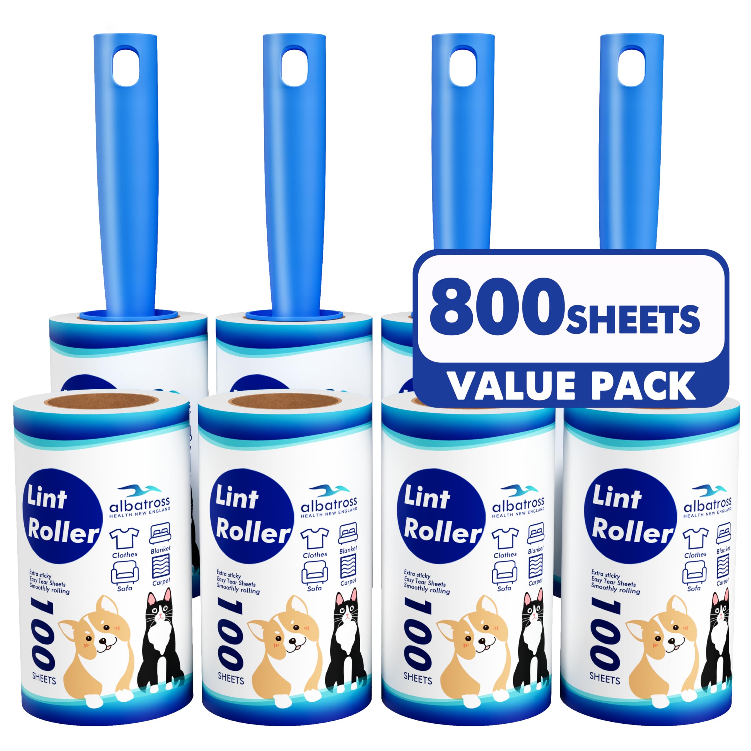 Lint Rollers for Pet Hair Extra Sticky, 800 Sheets (8 Rollers) Mega Value Set Lint Roller with 2 Upgraded Handles, Pet Hair Removal Tool for Clothes, Furniture, Carpet, Dog & Cat Hair Remover 🍁 All In One Marketplace Canada