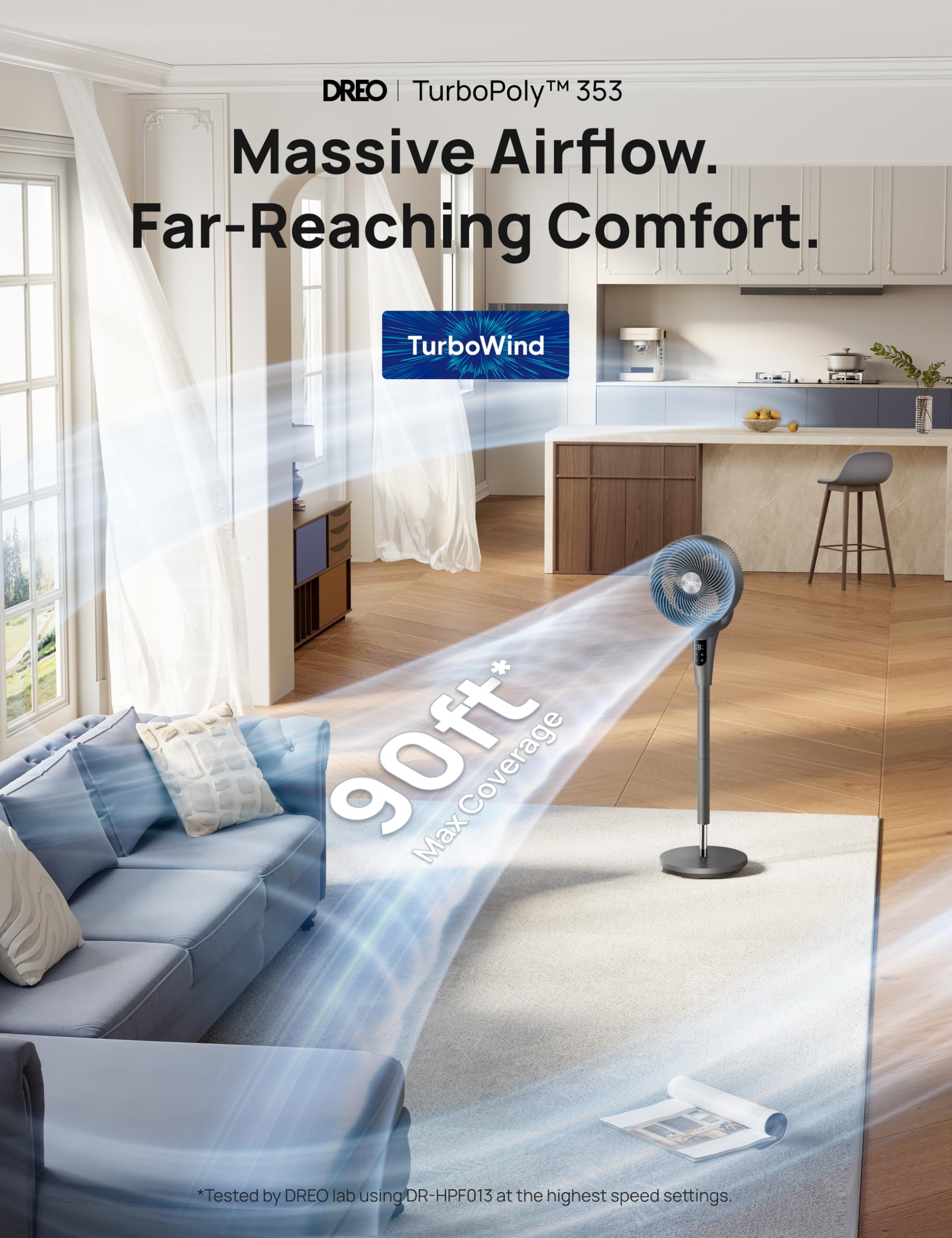 DREO Fan for Bedroom, 90° Oscillating Standing Fan, 20dB Quiet, 90ft Pedestal Fans for Room Office, DC Motor, 8+H Speeds, 3 Modes, 38-42'' Adjustable Height, Remote, 8H Timer, 105° Manual Vertical 🍁 All In One Marketplace Canada