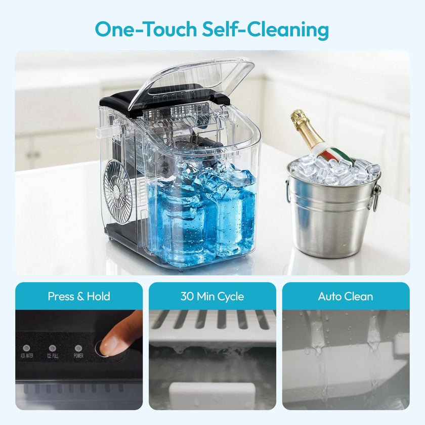 EUHOMY Countertop Ice Maker Machine with Handle, 26lbs Per Day, 9 Ice Cubes Ready in 6 Mins, Auto-Cleaning Portable Ice Maker with Basket and Scoop, for Home/Kitchen/Camping/RV (Silver) 🍁 All In One Marketplace Canada