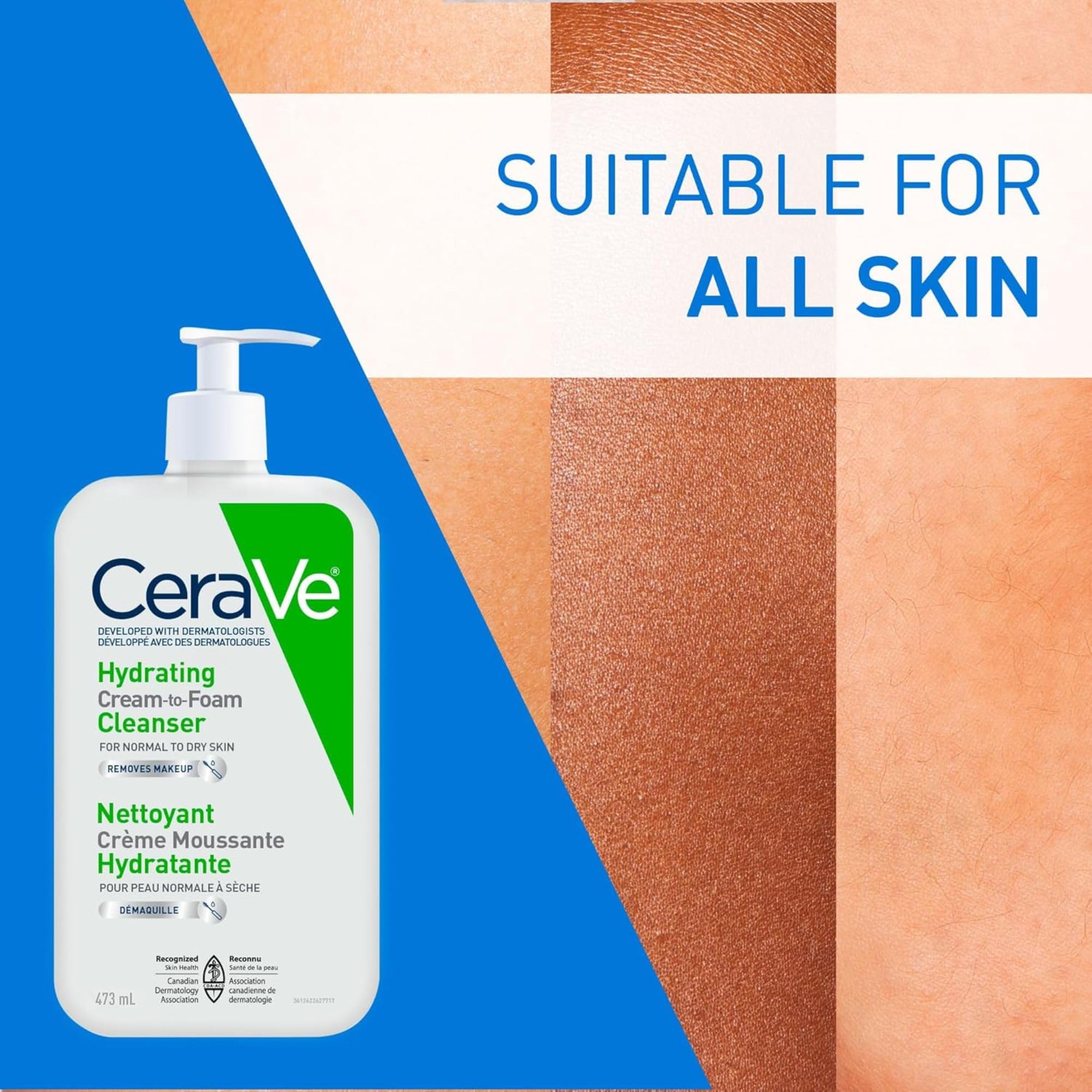 CeraVe Hydrating Cream-to-Foam Face Wash for Normal to Dry Skin, Face Cleanser with Hyaluronic Acid, Amino Acids & Ceramides, Gently Cleanses Skin, Fragrance-Free, Recommended by Dermatologists, 473mL 🍁 All In One Marketplace Canada