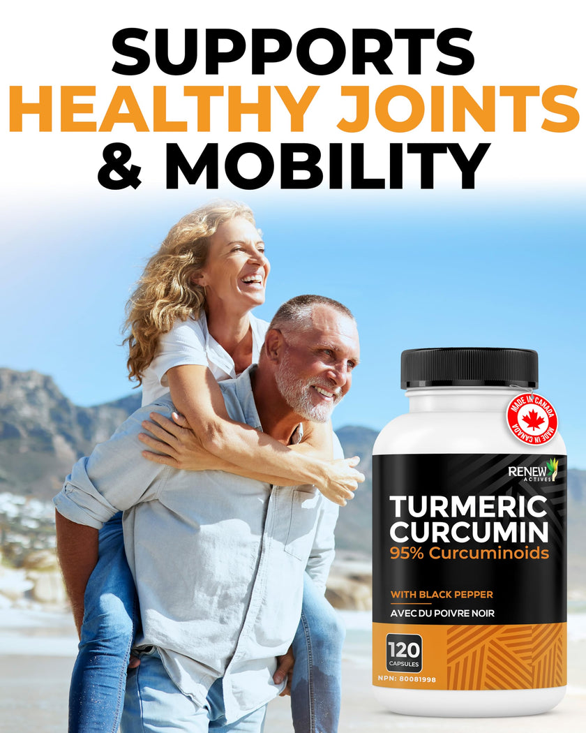 RENEW ACTIVES Turmeric Curcumin – Ultra Potent 95% Curcuminoids with BioPerine Black Pepper for Maximum Absorption – Supports Joint Health, Mobility, Digestion & Liver – Made in Canada – 120 Capsules 🍁 All In One Marketplace Canada