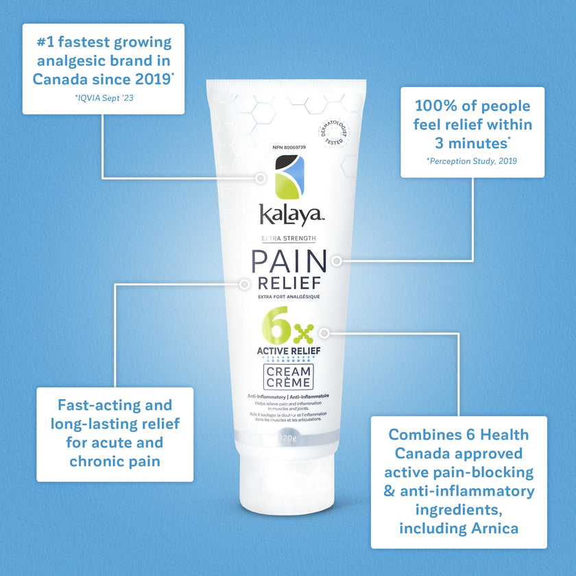KaLaya 6X Extra Strength Pain Relief Cream with Arnica for Arthritis, Joint, Muscle, Back, Neck, Shoulder, Hand and Knee Pain- Medically formulated with 6 Natural Active, Pain Blocking & Anti inflammatory Ingredients (120g - Pack of 3)