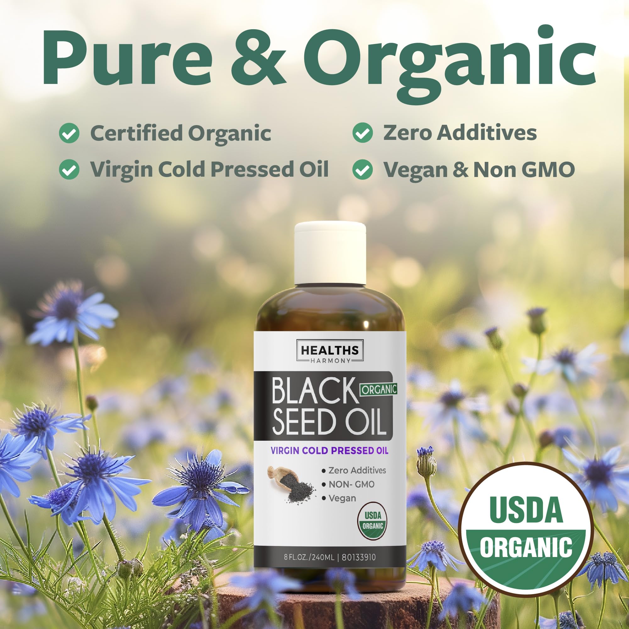 Organic Black Seed Oil | Cold Pressed Pure Black Cumin Seed Oil | Antioxidant, Blood Sugar & Liver Support | 100% Pure, Virgin Nigella Sativa | Zero Additives, Vegan & Non-GMO | 240ml (8 oz.) 🍁 All In One Marketplace Canada