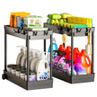 Cicilyna 2 Pack Under Sink Organizer, 2 Tier Bathroom Cabinet Organizers and Storage with Hook, Multi-purpose Storage Basket Shelf for Kitchen, Black 🍁 All In One Marketplace Canada