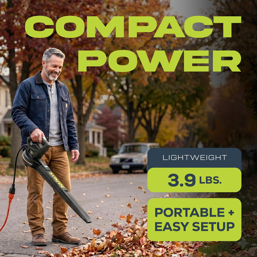 Sun Joe SBJ597E All-Purpose Electric Leaf Blower, 6-Amp Motor, 155 MPH, 260 CFM, Black - Lightweight & Compact, One-Hand Operation for Yards, Porches, Patios, Walkways, Decks, Garage & Light Snow 🍁 All In One Marketplace Canada