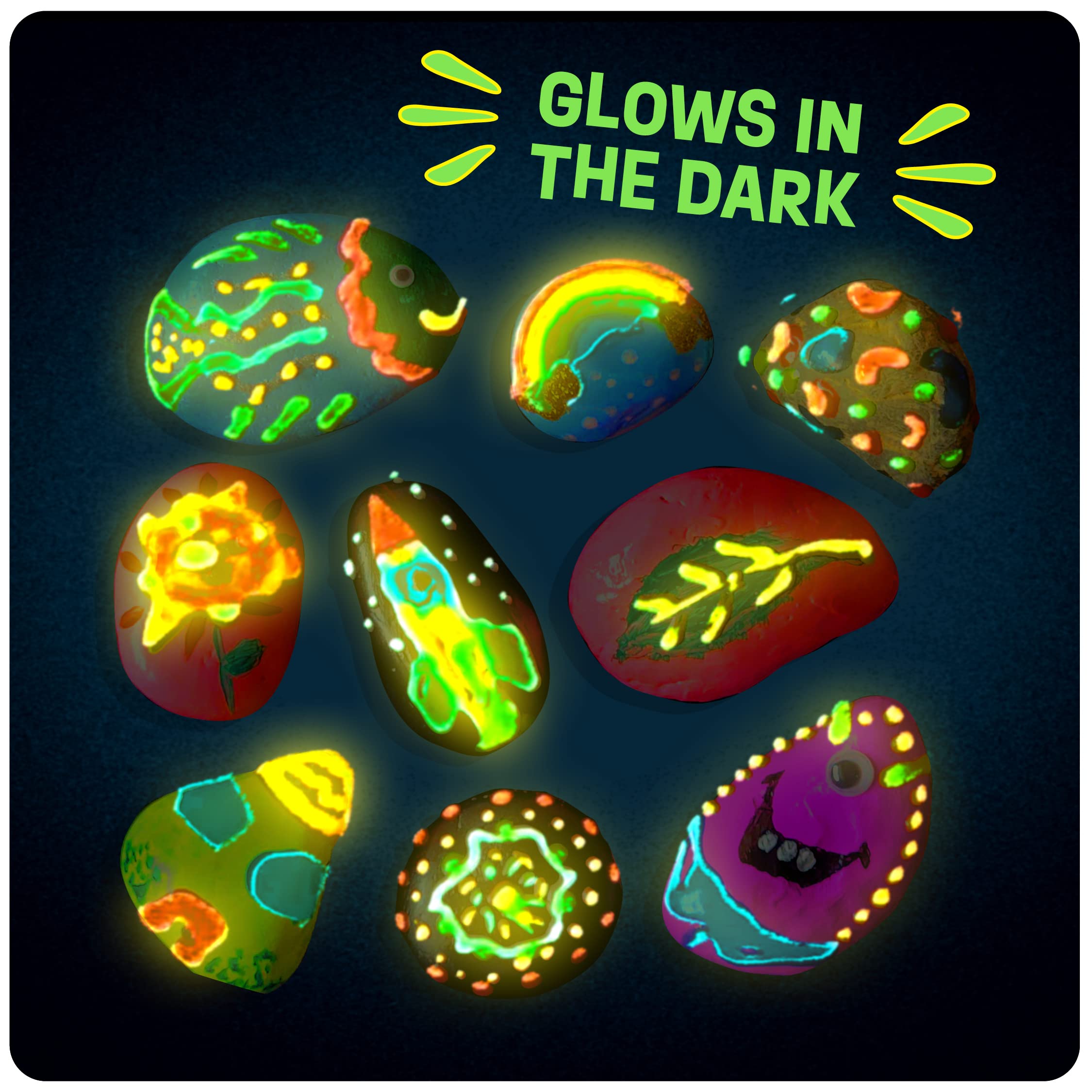 Kids Rock Painting Kit - Glow in The Dark - Arts & Crafts Christmas Gifts for Boys and Girls Ages 4-12 - Craft Activities Kits - Creative Art Toys for 4, 5, 6, 7, 8, 9, 10, 11 & 12 Year Old Kids (Glow In The Dark) 🍁 All In One Marketplace Canada