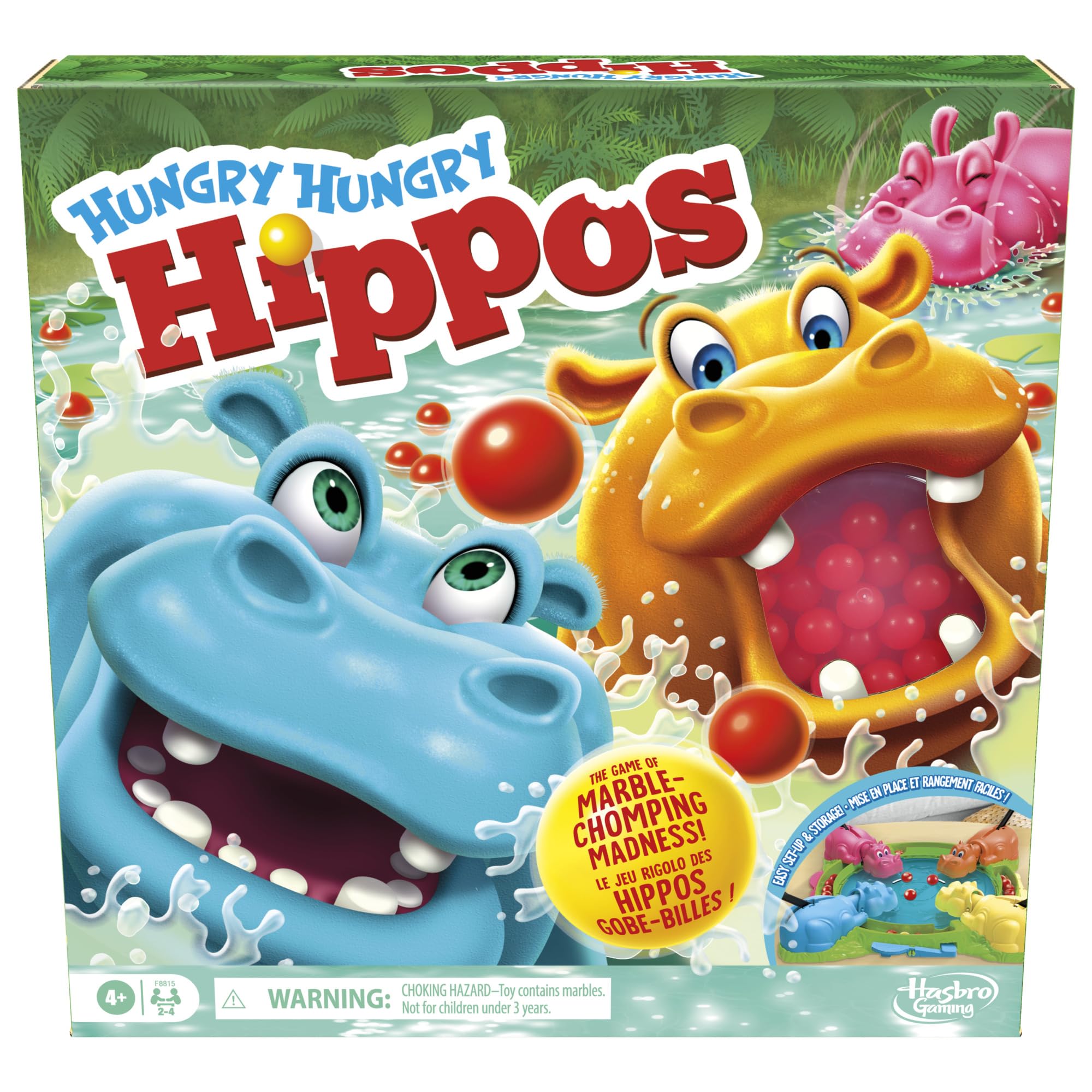 Hungry Hungry Hippos Game for Preschoolers | with Instant Marble Relaunch, Easy Set-Up & Storage| Ages 4 and Up | for 2 to 4 Players | Kids Games (English & French) 🍁 All In One Marketplace Canada