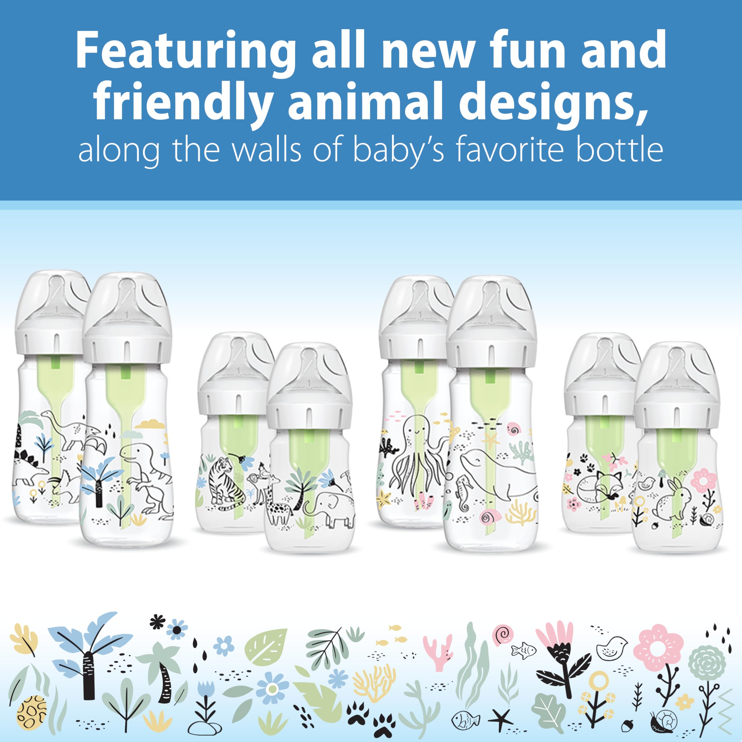 Dr. Brown’s Natural Flow Anti-Colic Options+ Wide-Neck Baby Bottle Designer Edition Bottles, Ocean Decos, 9 oz/270 mL, Level 1 Nipple, 2-Pack, 0m+ 🍁 All In One Marketplace Canada