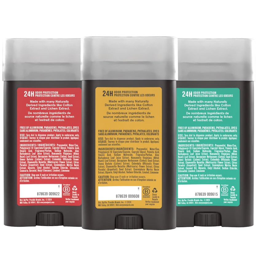 Every Man Jack Men's Deodorant Variety Set - Three Full-Sized Deodorant Sticks with Clean Ingredients & Incredible Scents - Cedar + Red Sage, Amber + Sandalwood, Sea Mineral + Citron - 85g (3 Pack) 🍁 All In One Marketplace Canada