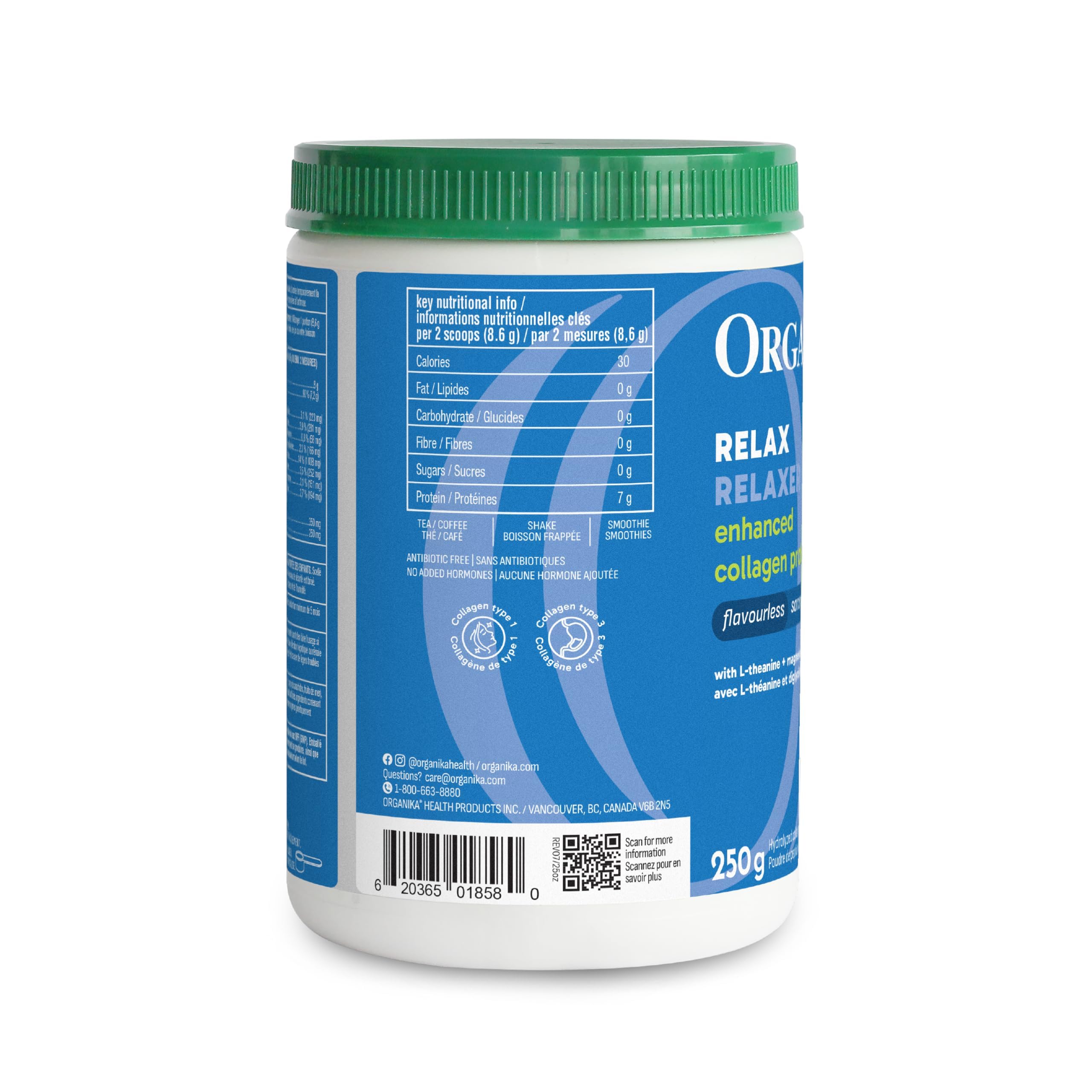 Organika Enhanced Collagen Relax Powder with Magnesium Bisglycinate and L-Theanine- Provides Calming Effect, Aids in Sleep, Sustained Energy Levels Throughout the Day- 250g 🍁 All In One Marketplace Canada