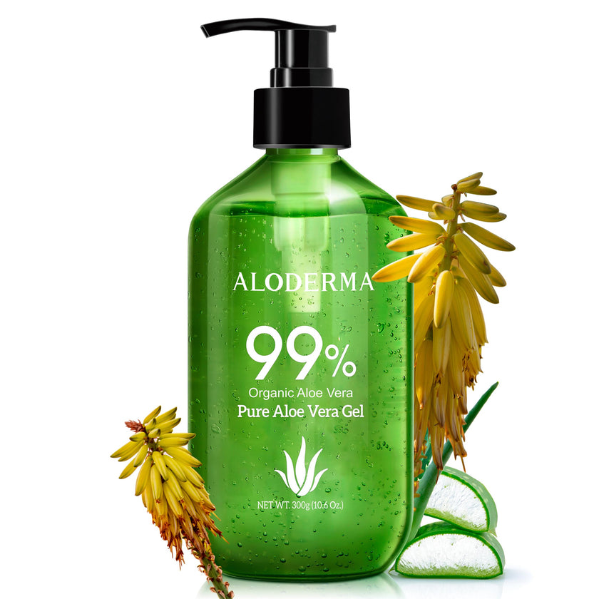 Aloderma 99% Organic Aloe Vera Gel for Skin Made within 12 Hours of Harvest, Non-Sticky Aloe Vera Gel for Sunburn Relief, Natural, Soothing Hydrating Aloe Vera for Face & Hair, Lightweight Gel, 10.6oz 🍁 All In One Marketplace Canada