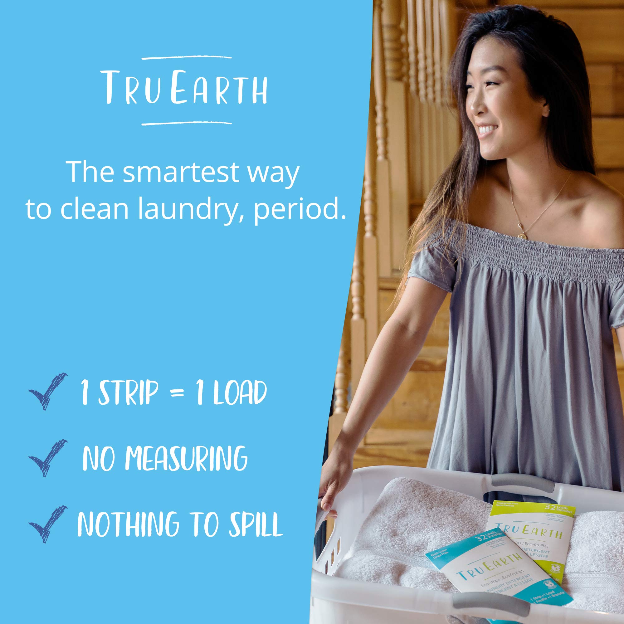 Tru Earth Compact Dry Laundry Detergent Sheets - Up to 128 Loads (64 Sheets) - Paraben-Free - Original Eco-Strip Liquidless Laundry Detergent, Laundry Sheets - Fresh Linen 🍁 All In One Marketplace Canada