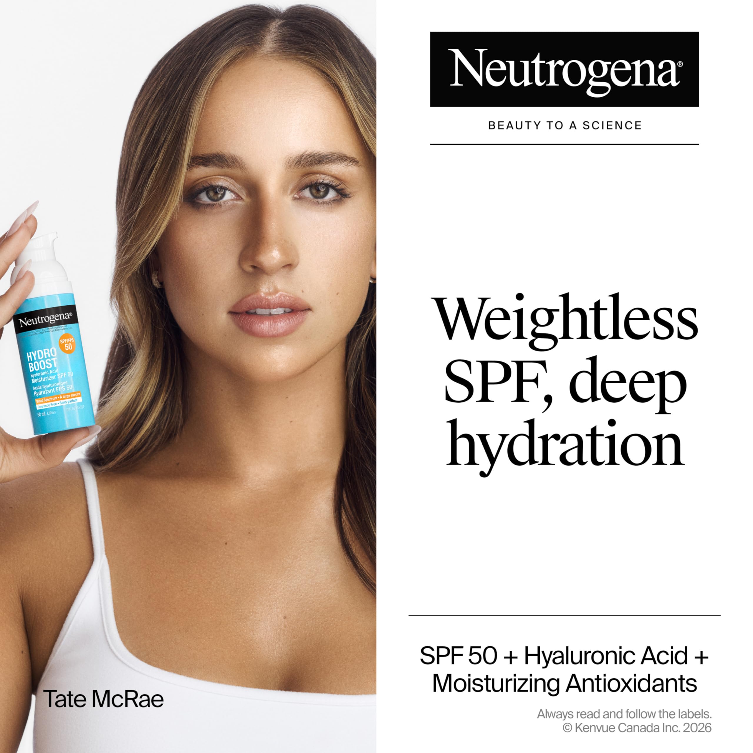 Neutrogena Hydro Boost Hyaluronic Acid Moisturizer SPF 50 with Broad Spectrum, Non-Greasy, Fragrance Free Daytime Facial Moisturizer to Hydrate Dry Skin, 50 mL 🍁 All In One Marketplace Canada