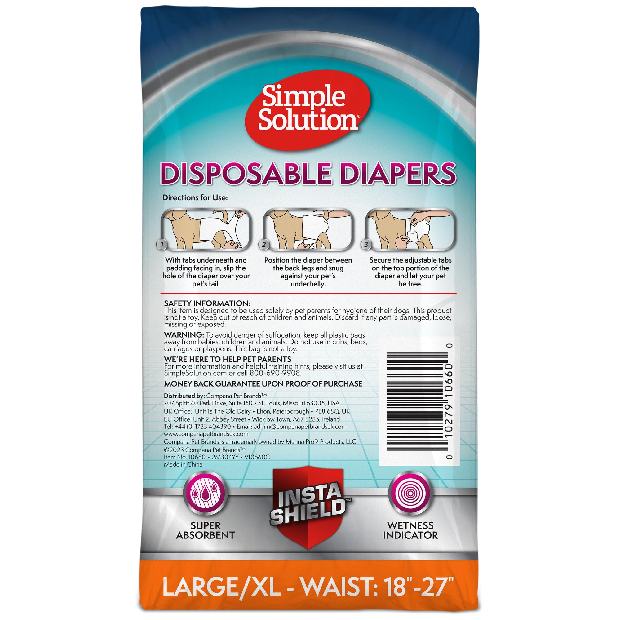 Simple Solution Disposable Dog Diapers for Female Dogs, True Fit, Absorbent, Leak Proof with Wetness Indicator, XL Puppy & Doggie Period Pad and Pee Diaper, for Large Pets, 18-27 Inch Waist, 30 Count 🍁 All In One Marketplace Canada