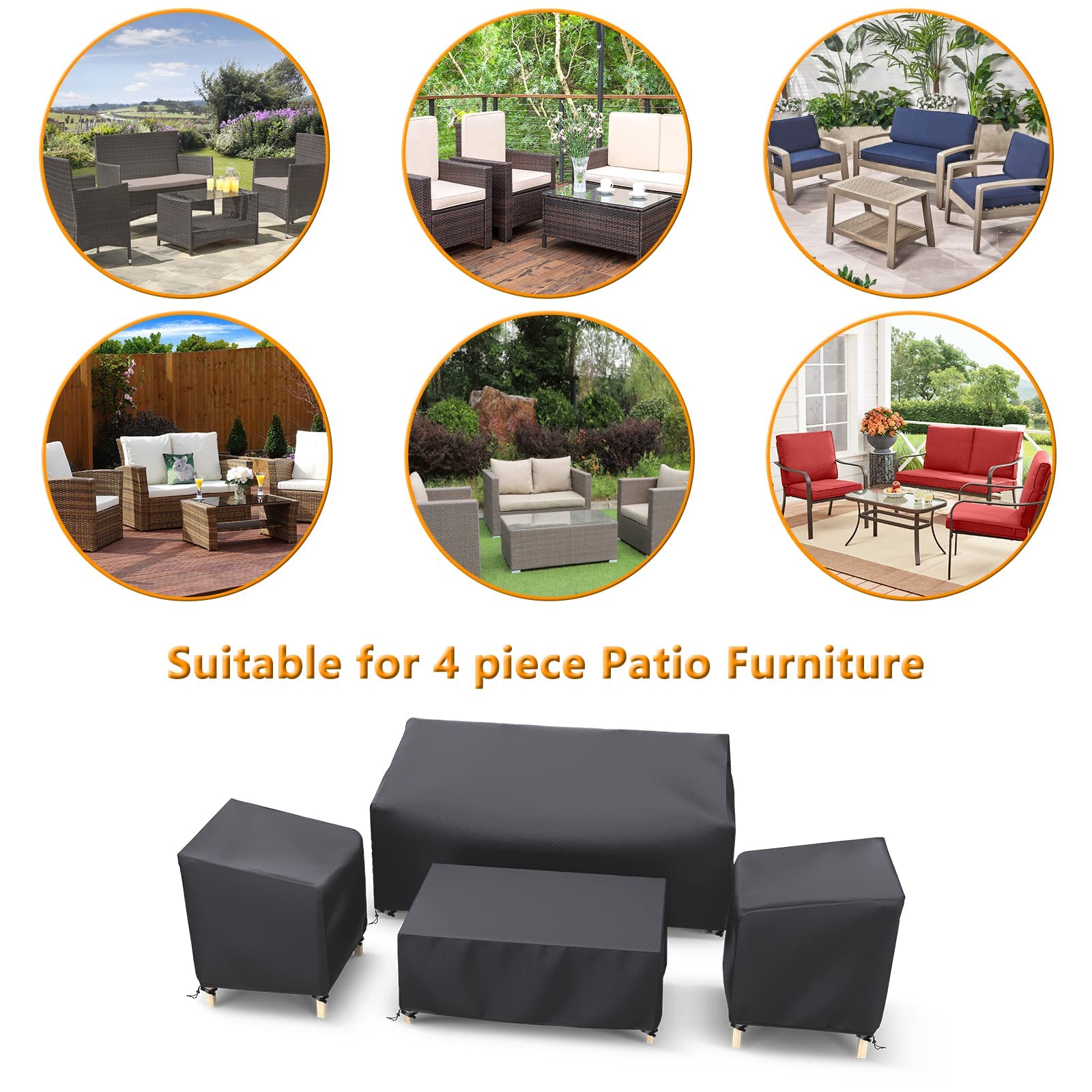 STARTWO Outdoor Waterproof Patio Furniture Covers 4-Piece Set for Chairs 32in, Loveseat 56in, Coffee Table 45in, Heavy Duty 600D, Black 🍁 All In One Marketplace Canada