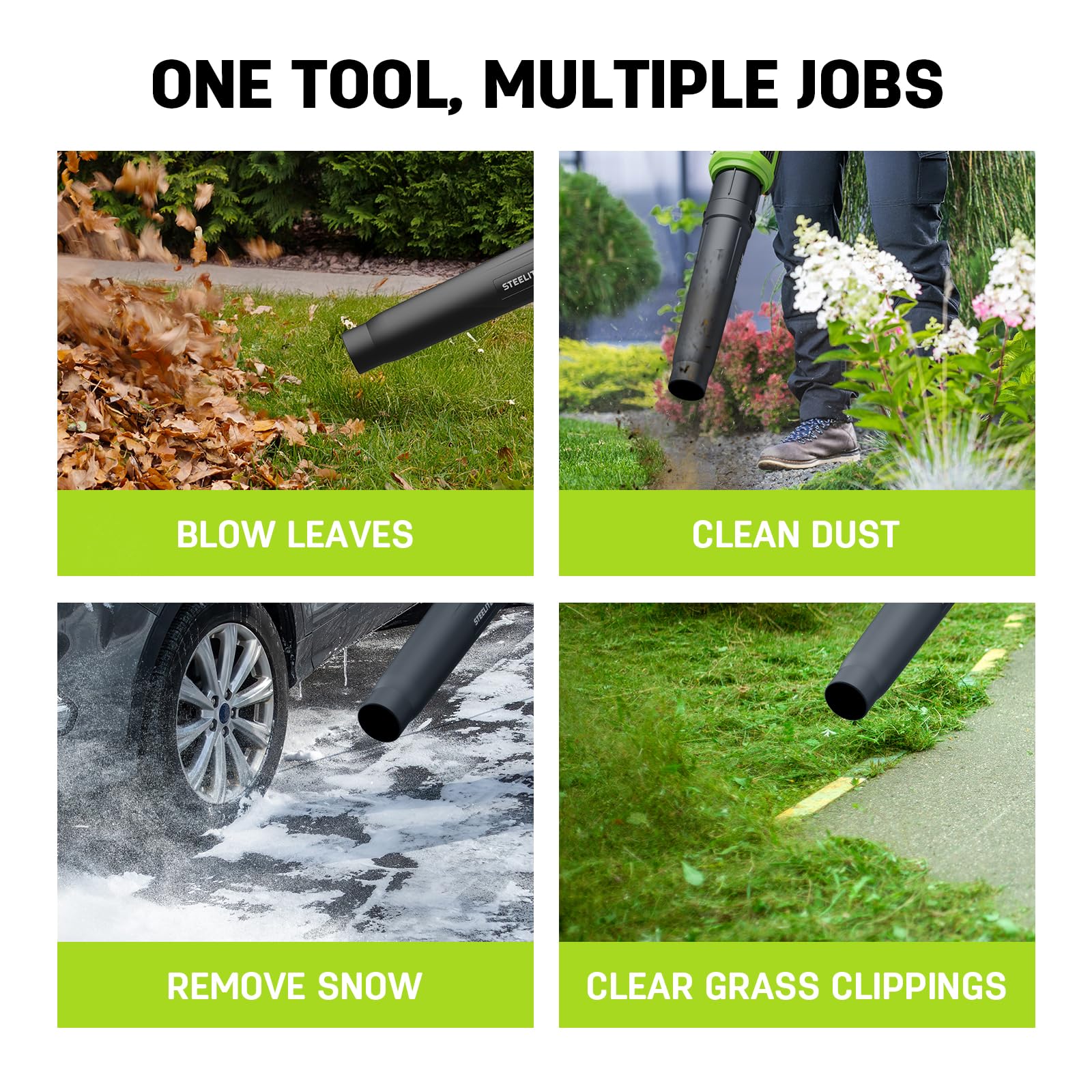 STEELITE 21V Cordless Leaf Blower – Turbo Mode 480CFM 120MPH, 2×4.0Ah Batteries & Fast Charger, Lightweight Electric Blower for Leaves, Dust & Patio Cleaning 🍁 All In One Marketplace Canada
