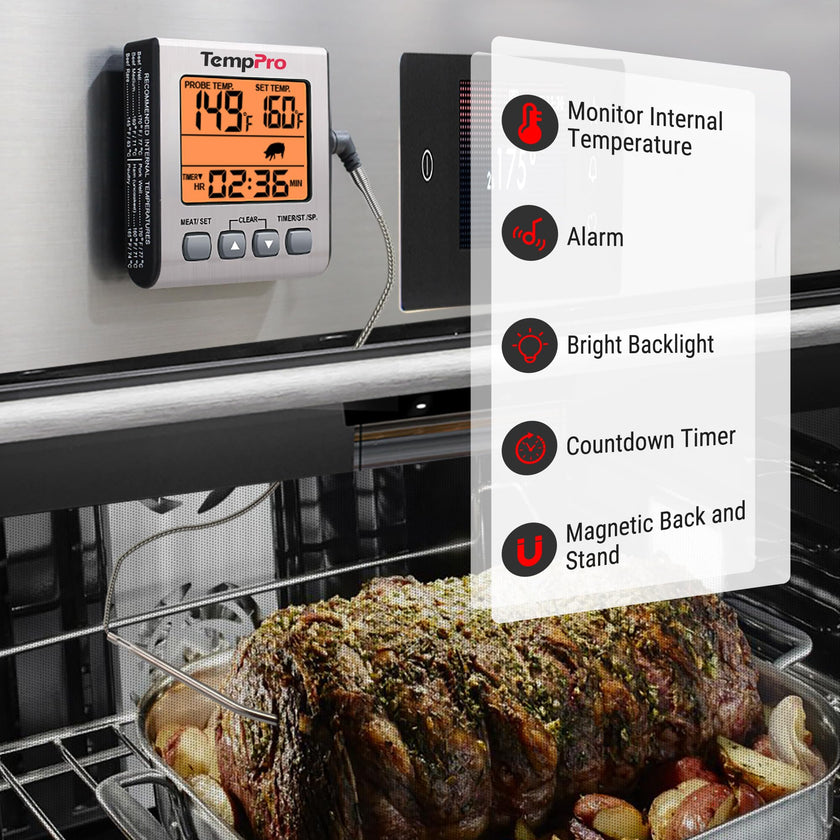 TempPro Digital Meat Thermometer for Cooking and Grilling, BBQ Food Thermometer with Backlight and Kitchen Timer, Grill Temperature Probe Thermometer for Smoker, Oven, Baking,Oil(Previously ThermoPro) 🍁 All In One Marketplace Canada
