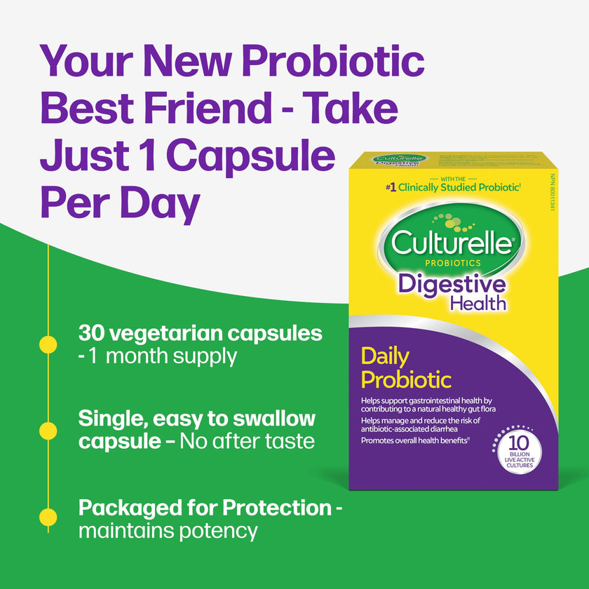 Culturelle Daily Digestive Health Daily Probiotic for Men and Women, With 100% Naturally Sourced Lactobacillus GG Strain, Pharmacist Recommended Gluten Free and Vegan, 50 Count Capsules (Pack of 1) 🍁 All In One Marketplace Canada