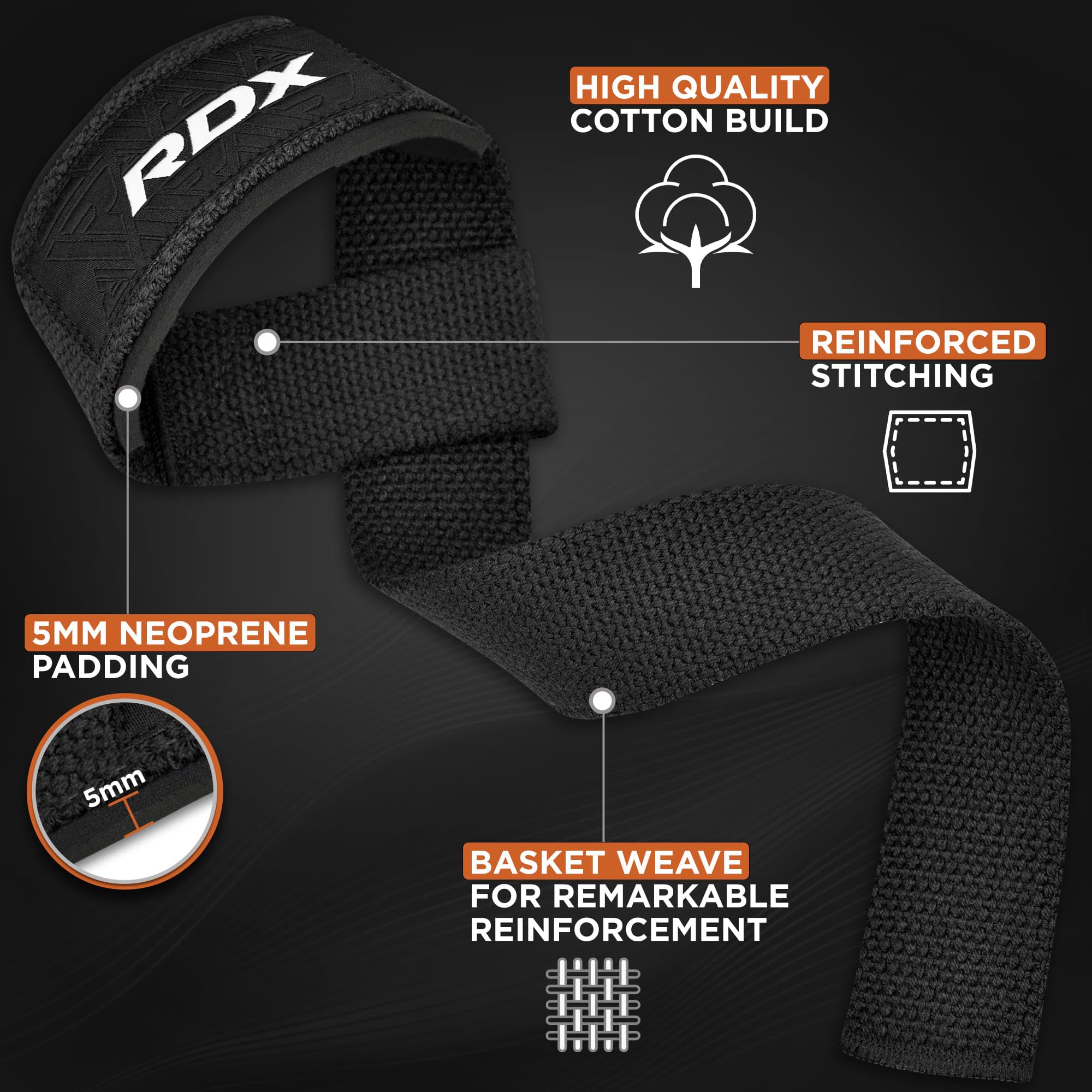 RDX Lifting Straps for Weightlifting –100% Cotton Heavy Duty Gym Wrist Strap with 5MM Neoprene Padding, 60CM Anti-Slip Hand Grip Wraps for Deadlifts Powerlifting Workouts Strength Training, Men Women 🍁 All In One Marketplace Canada