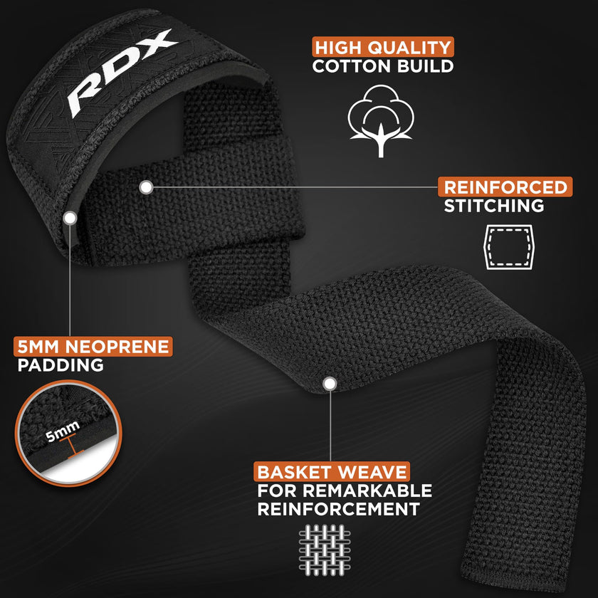 RDX Lifting Straps for Weightlifting –100% Cotton Heavy Duty Gym Wrist Strap with 5MM Neoprene Padding, 60CM Anti-Slip Hand Grip Wraps for Deadlifts Powerlifting Workouts Strength Training, Men Women 🍁 All In One Marketplace Canada