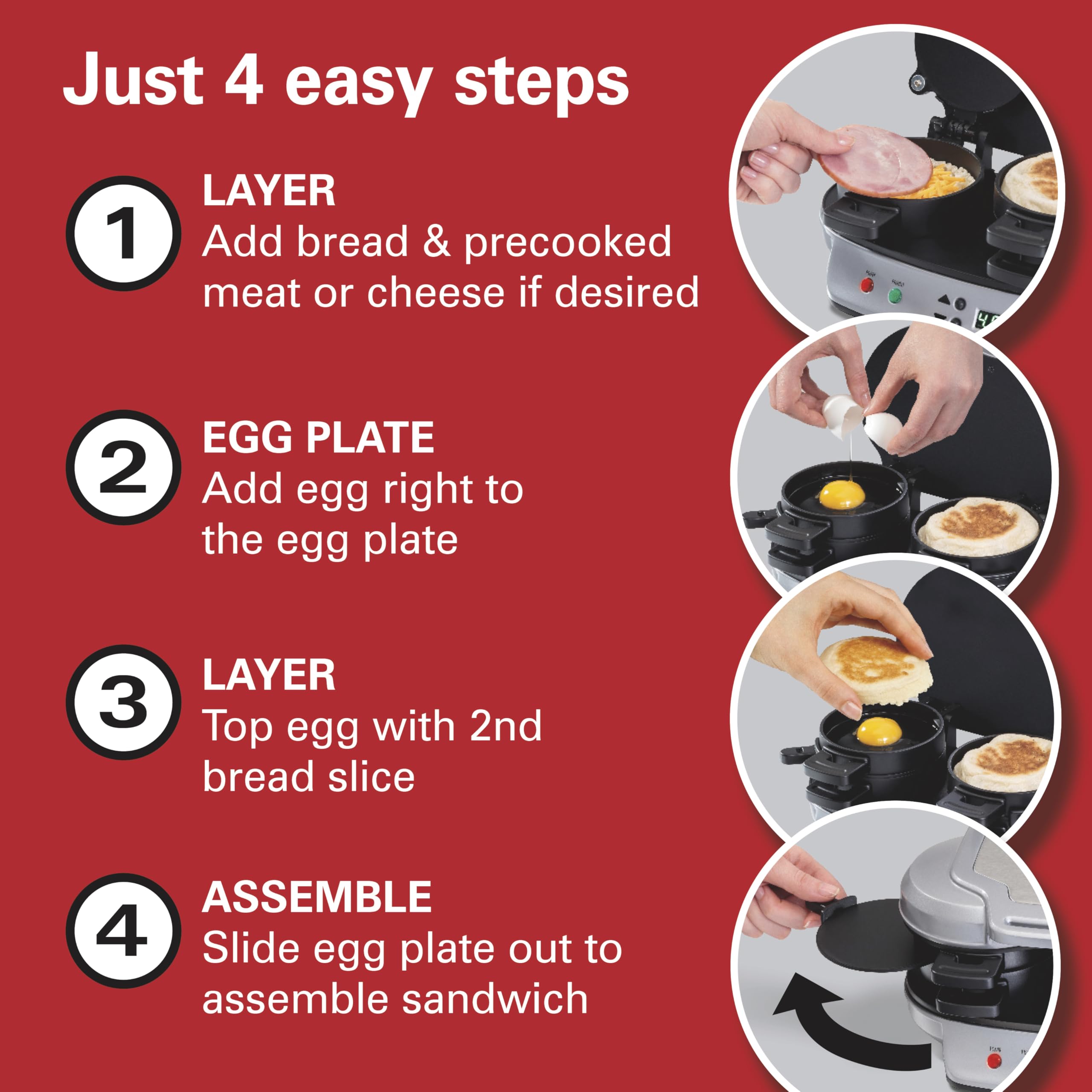 Hamilton Beach Dual Breakfast Sandwich Maker with Audible Timer, Ready in 5 Minutes, Removable Dishwasher Safe PFAS-Free Non-Stick Egg Cooker Ring, Silver (25490MNC) 🍁 All In One Marketplace Canada