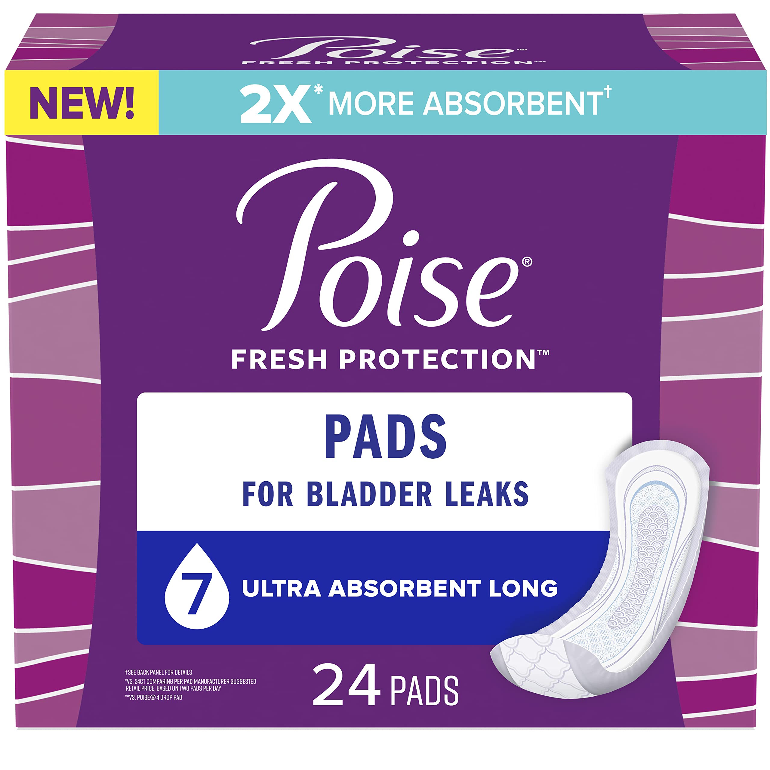Poise Incontinence Pads for Women/Bladder Leakage Pads/Bladder Control Pads, 7 Drop, Ultra Absorbency, Long Length, 24 Count 🍁 All In One Marketplace Canada