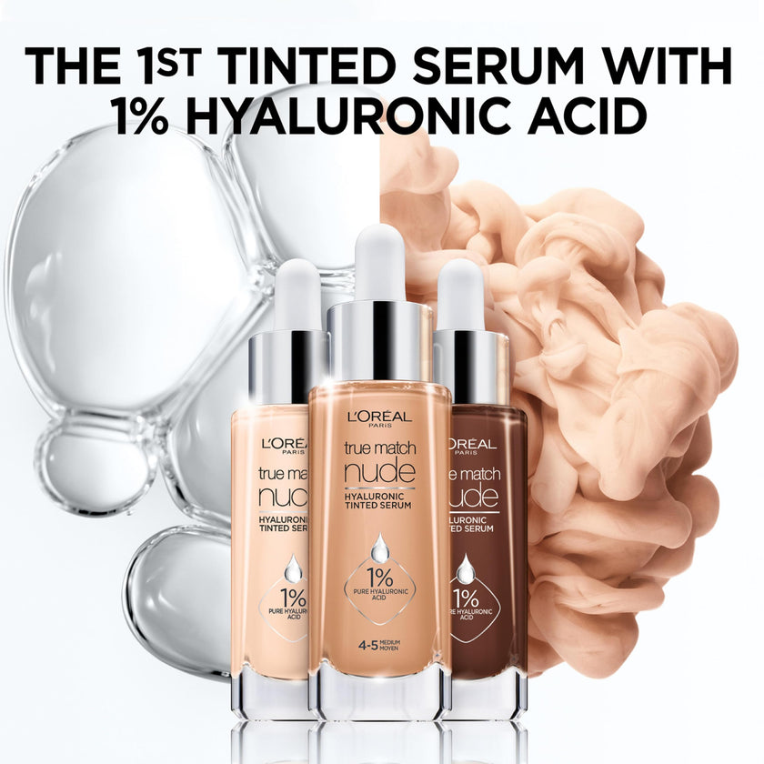 L’Oréal Paris True Match Nude Hyaluronic Foundation, Tinted Face Serum Foundation with Hyaluronic Acid for Lightweight Coverage and Instant Hydration, Radiant Finish - Light, 30 mL 🍁 All In One Marketplace Canada