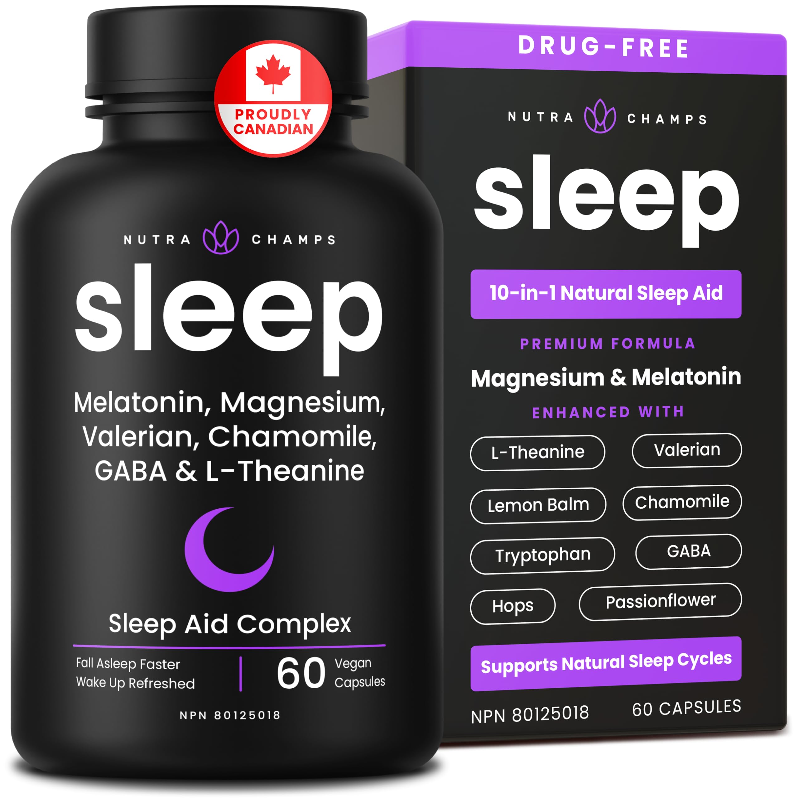 10-in-1 Sleep Aid Supplement– Sleeping Pills with Melatonin, Valerian Root, Chamomile, Lemon Balm, L-Theanine, L-Tryptophan, GABA, Magnesium – Sleep Cycle Support 🍁 All In One Marketplace Canada