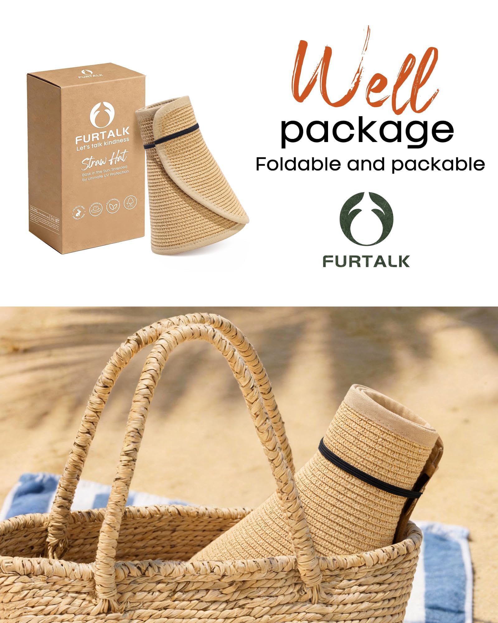 FURTALK Sun Visor Hats for Women Wide Brim Straw Roll Up Ponytail Summer Beach Hat UV UPF 50 Packable Foldable Travel 🍁 All In One Marketplace Canada