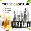 Mixology Bartender Kit with Stand | 15 Piece Bar Tool Set, Silver Bar Set Cocktail Shaker Set for Drink Mixing - Includes Martini Shaker, Jigger, Strainer, Bar Mixer Spoon, Tongs | Gift Idea (Silver) 🍁 All In One Marketplace Canada