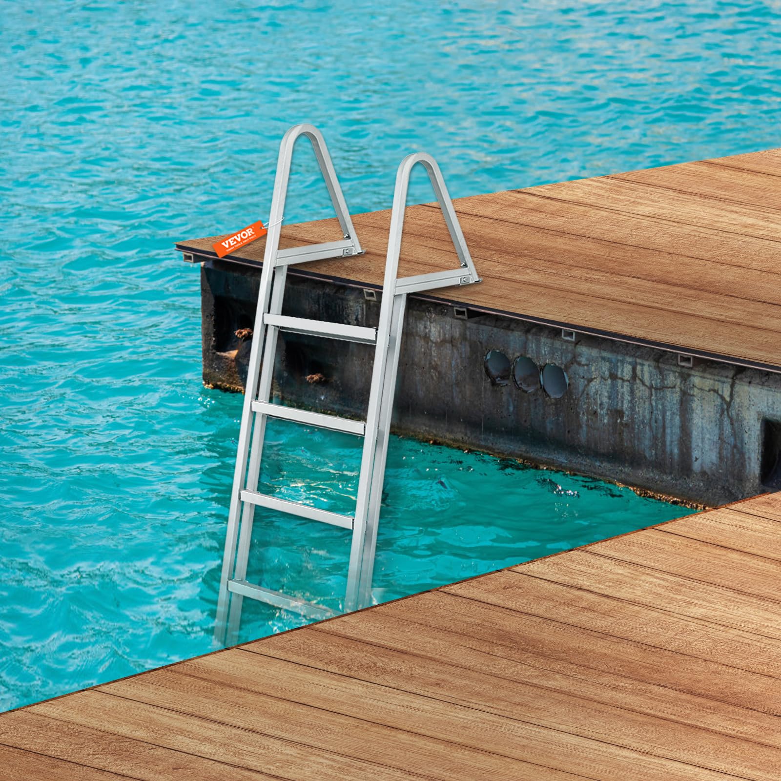 VEVOR Dock Ladder, Removable 5 Steps, 350 lbs Load Capacity, Aluminum Alloy Pontoon Boat Ladder with 4'' Wide Step & Nonslip Mat, Easy to Install for Ship/Lake/Pool/Marine Boarding 🍁 All In One Marketplace Canada