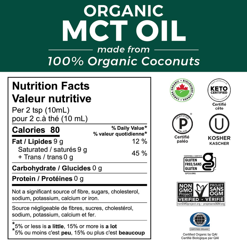 Viva Naturals MCT Oil Organic for Keto Coffee, Smoothies and Salad Dressings - Made from Organic Coconuts - Gluten Free, Dairy Free, Vegan, Keto & Paleo Certified - (946 mL, 32 fl oz) 🍁 All In One Marketplace Canada