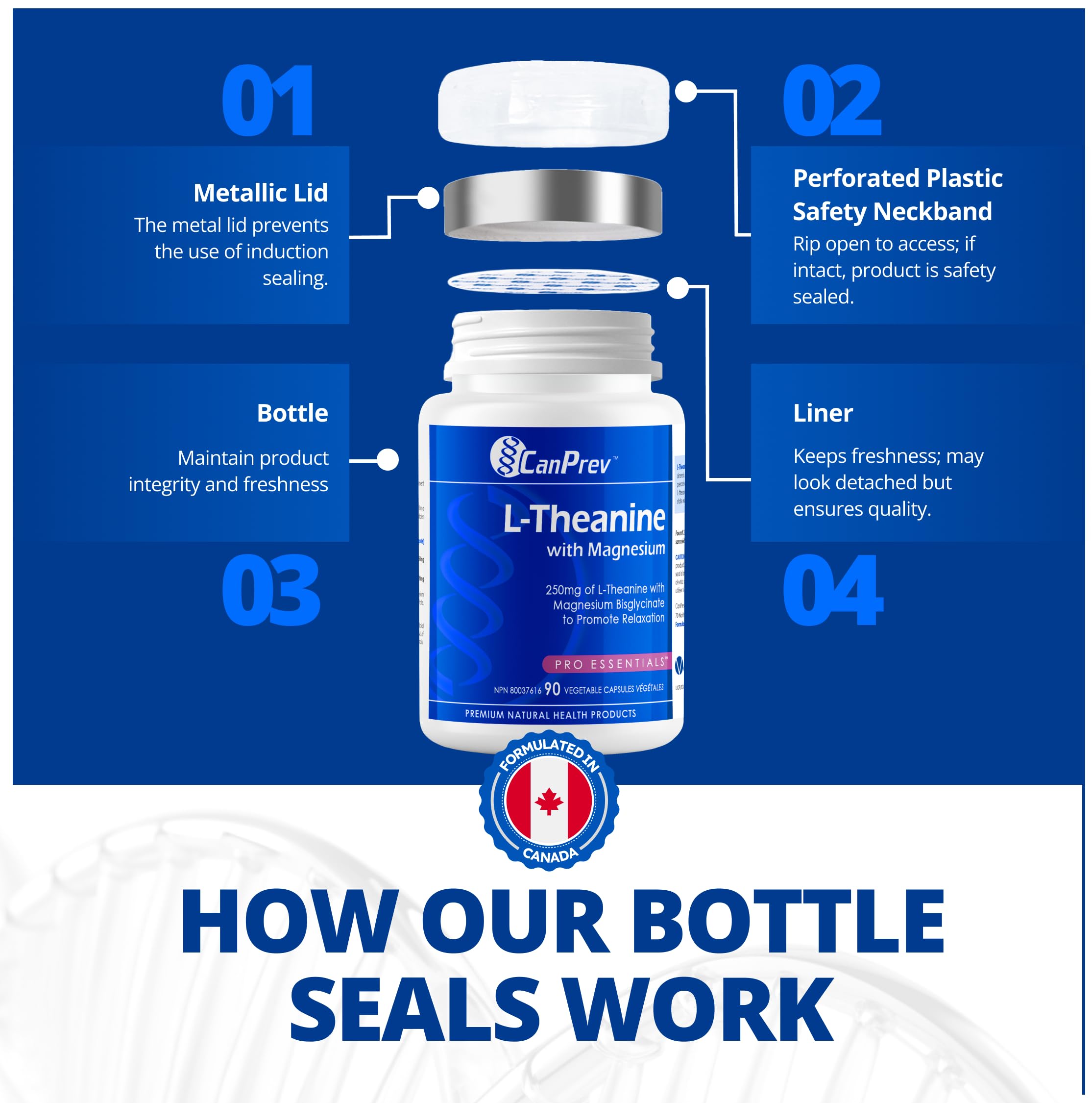 CanPrev L-Theanine with Magnesium, 90 Capsules 90-Day Supply - Promote Relaxation and Calmness - Without Drowsiness - Synergistic Blend for Well-being Management - Vegan, Non-GMO and Gluten-Free 🍁 All In One Marketplace Canada