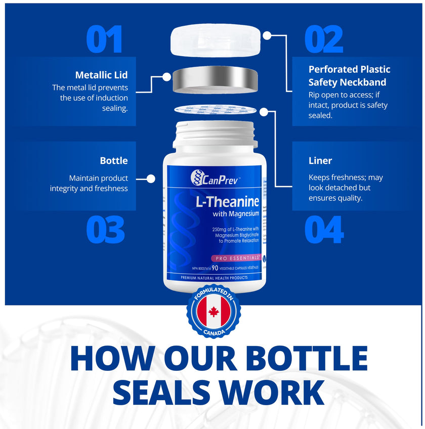 CanPrev L-Theanine with Magnesium, 90 Capsules 90-Day Supply - Promote Relaxation and Calmness - Without Drowsiness - Synergistic Blend for Well-being Management - Vegan, Non-GMO and Gluten-Free 🍁 All In One Marketplace Canada
