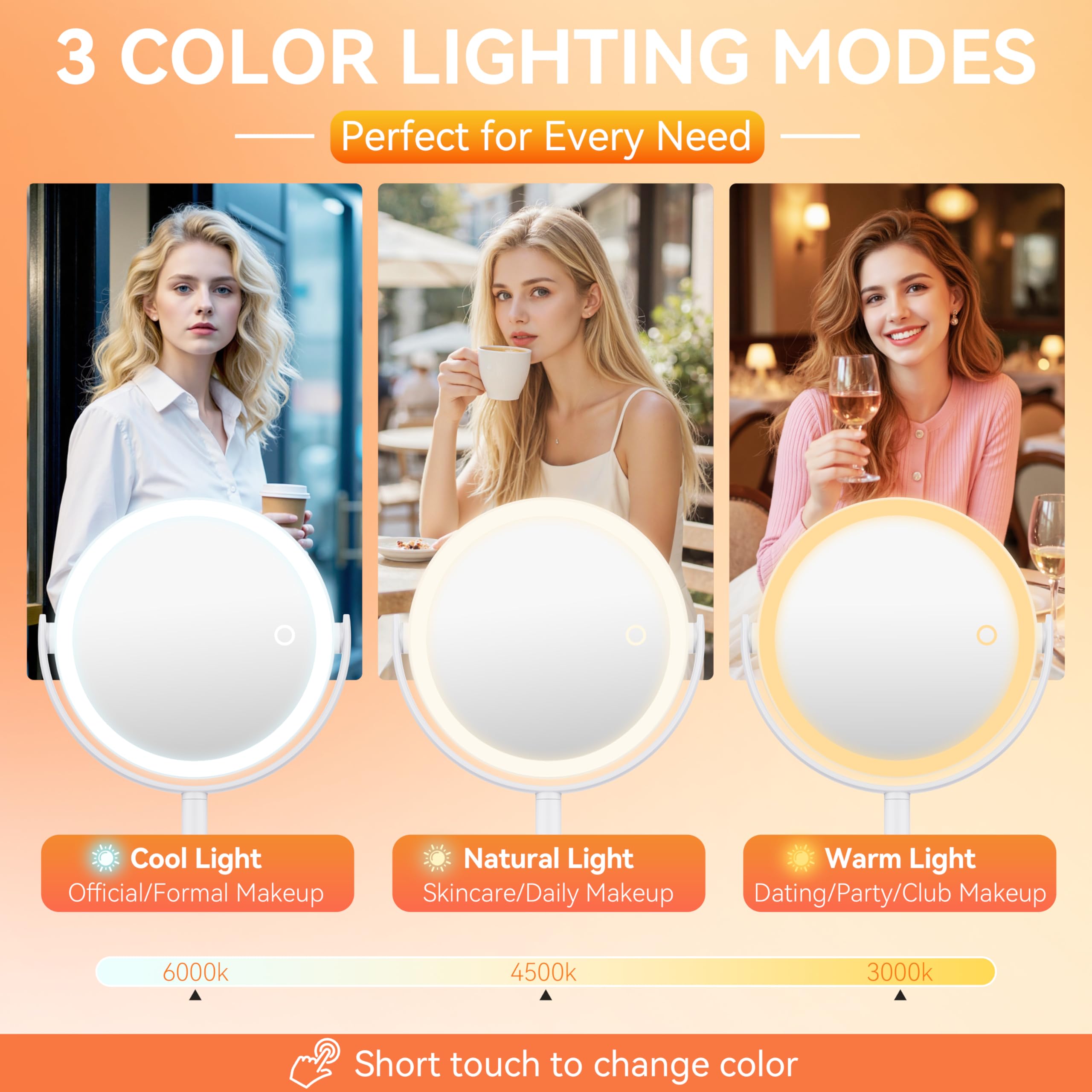 Auxmir 30X/1X Magnifying Mirror with Light, Double-Sided Makeup Mirror with Storage Base&Touch Control, Rechargeable Vanity Mirror with 360°Rotation for Dressing Table Bathroom Bedroom Travel 🍁 All In One Marketplace Canada