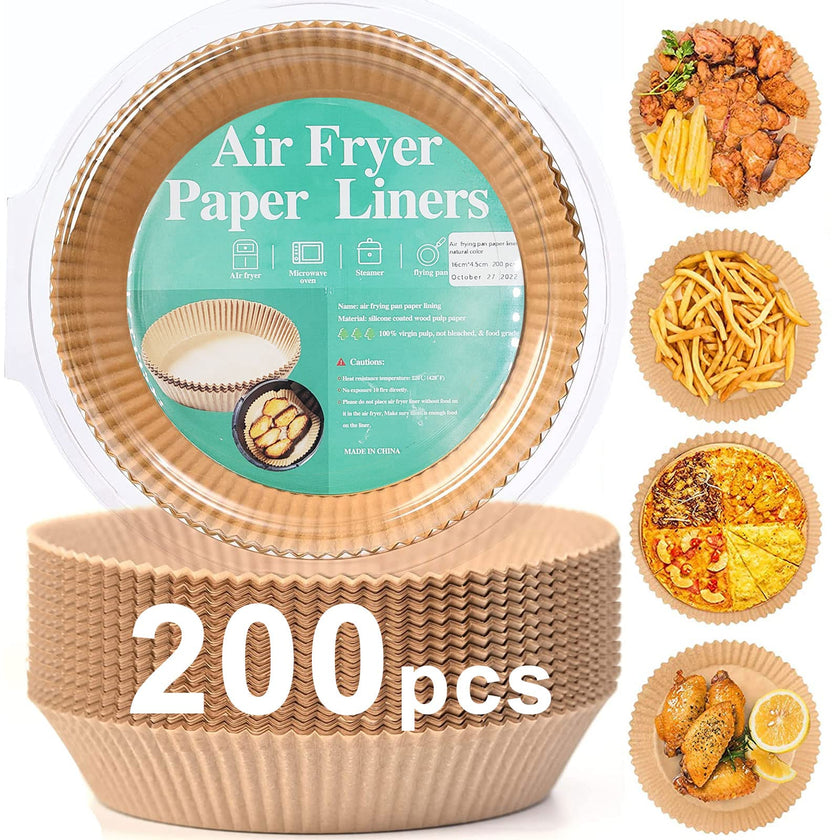 200pcs Air Fryer Disposable Paper Liner, Non-Stick Disposable Air Fryer Parchment Paper Liners, Baking Paper for Air Fryer Oil-Proof, Water-Proof, Food Grade Parchment（6.3