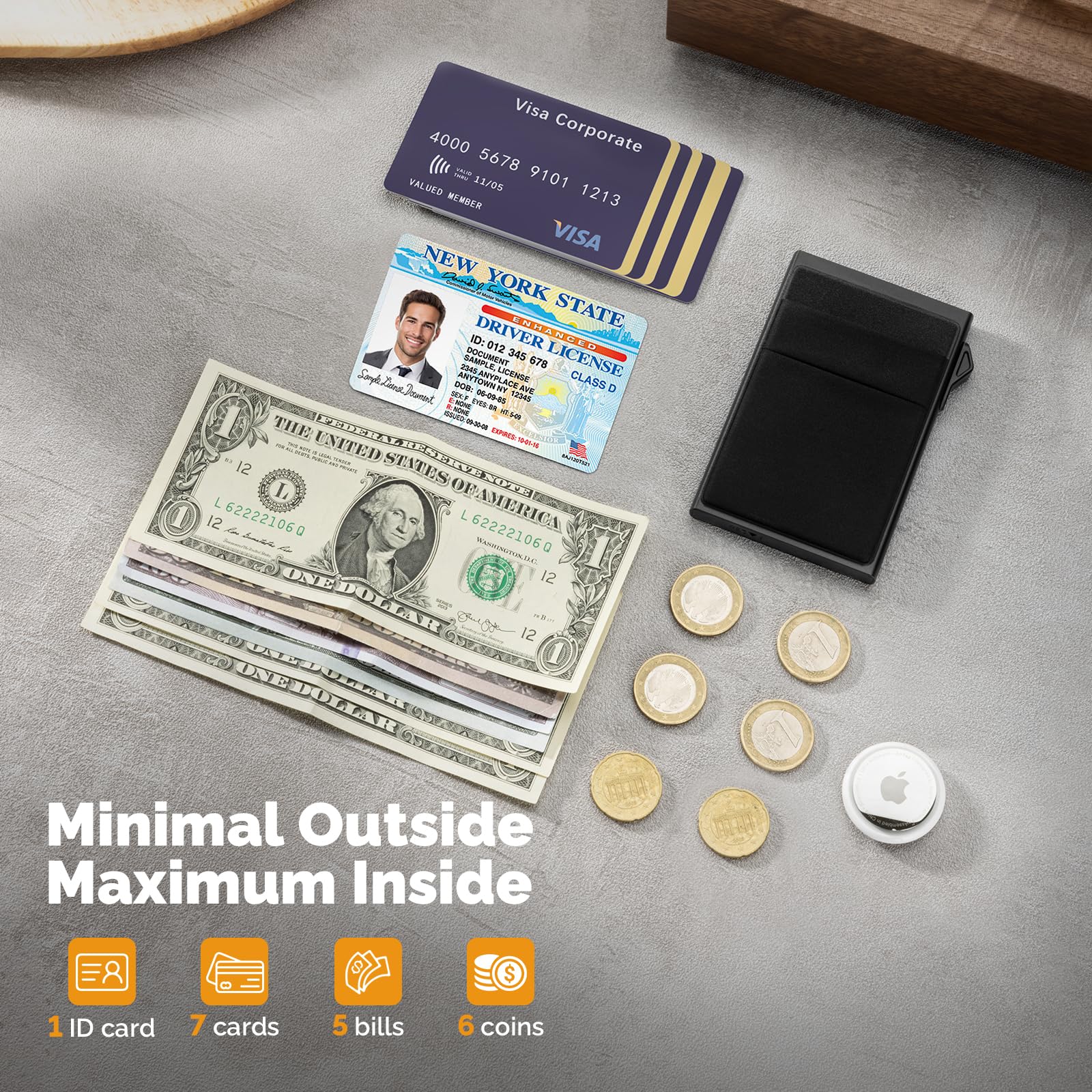 YESIIW Minimalist Pop up Card Holder Wallet for Men RFID Blocking | Slim Business Credit Card Wallet with Money Pocket | Aluminum Metal Bank Card Case for Notes and Coins and Debit Cards | Black 🍁 All In One Marketplace Canada