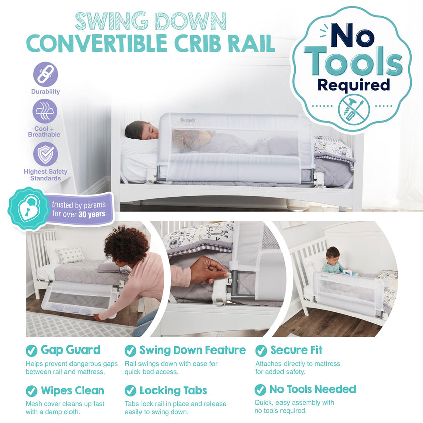 Regalo Swing Down Crib Rail, with Reinforced Anchor Safety System 🍁 All In One Marketplace Canada