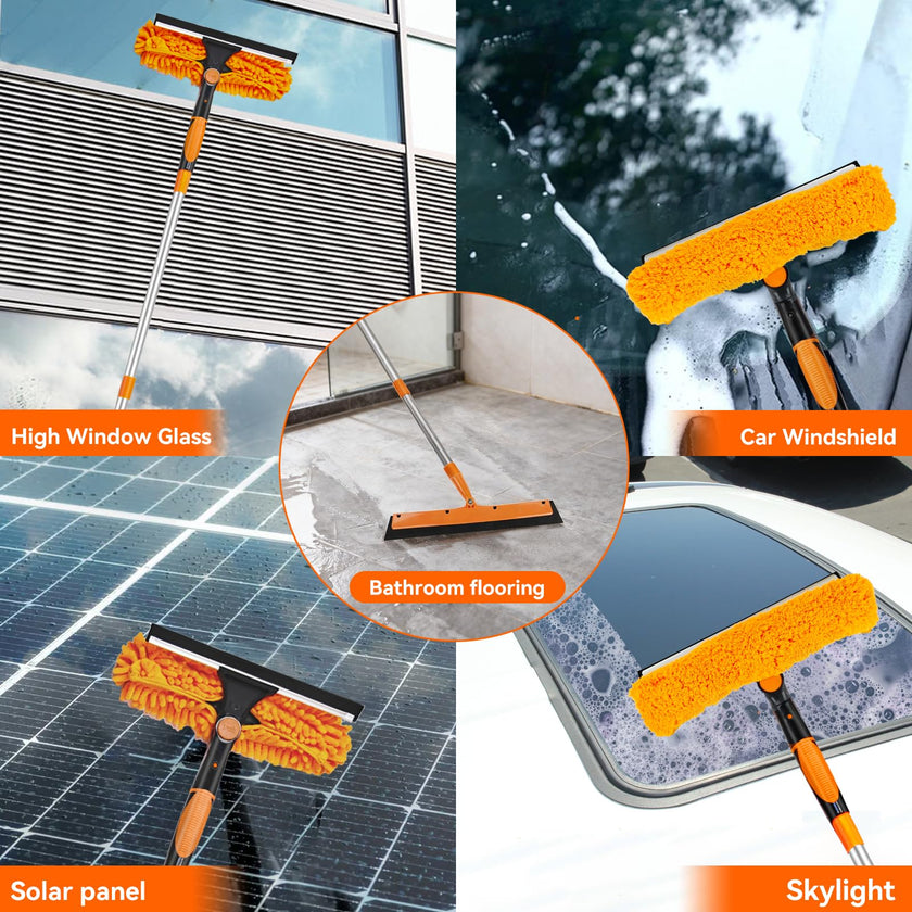 Window Cleaning Tools Window Squeegee: 2 in 1 Double-Sided Professional Cleaner Window Washing Kit with Extension Pole 20+ Ft Duster for High Ceilings Microfiber Scrubber for Indoor Outdoor High Glass 🍁 All In One Marketplace Canada
