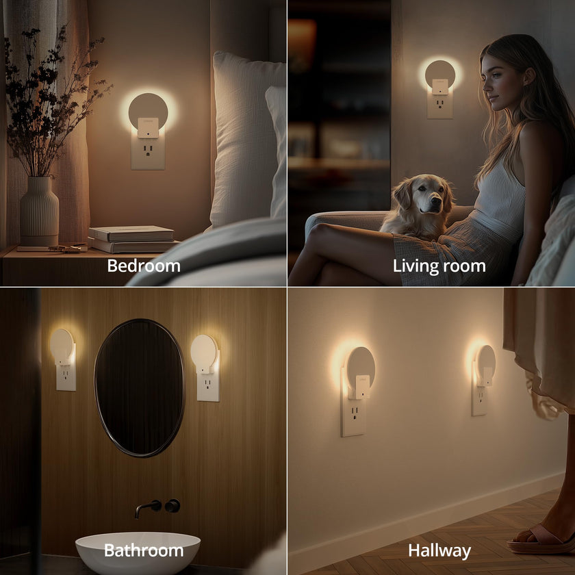 Lyridz Backlit Night Light Plug-in,[4 Pack] Glare-Free Indirect Glow, Dusk to Dawn Sensor, 1-50LM Dimmable Veilleuse, 2700K Warm White for Bedroom, Bathroom, Hallway 🍁 All In One Marketplace Canada