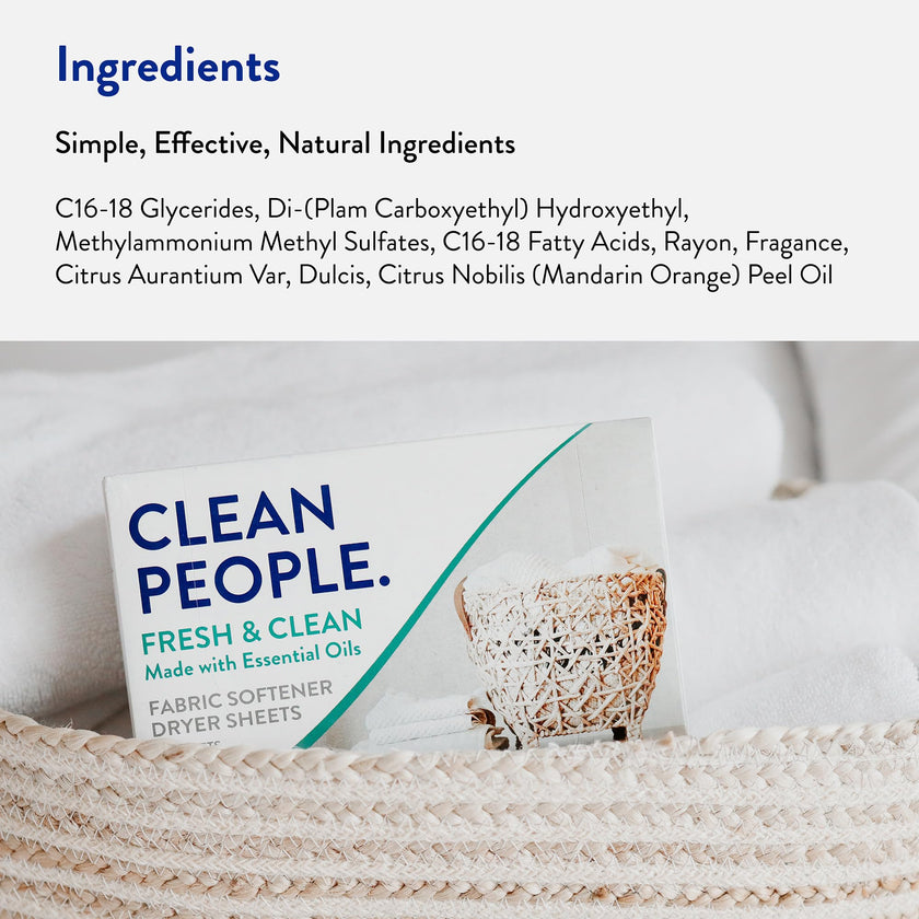 The Clean People Fabric Softener Sheets - Dryer Sheets - Softens & Removes Static Cling - Vegan Laundry Softener With Essential Oils - Fresh Scent, 120 Pack 🍁 All In One Marketplace Canada