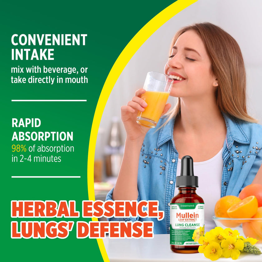 Easment Mullein Leaf Extract Drops for Lungs – Herbal Supplement for Lung Cleanse, Mucus & Phlegm Relief – Alcohol-Free Liquid 🍁 All In One Marketplace Canada