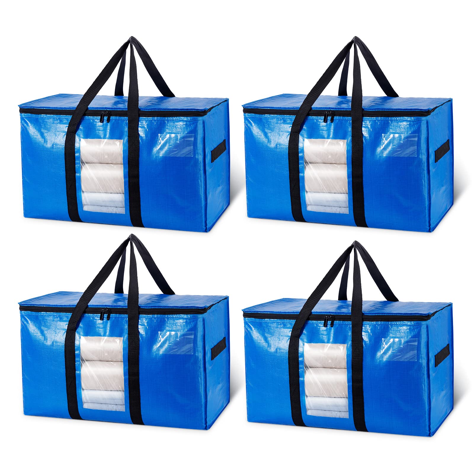 TAILI Extra Large Moving Bags, Heavy Duty Totes for Storage with Visible Window, U-Shaped Around Handles, Storage Contrainer Box for Space Saving, Blue, 4 Pack 🍁 All In One Marketplace Canada