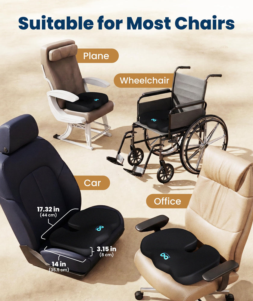 Everlasting Comfort Doctor Recommended Memory Foam Seat Cushion for Office Chairs & Car - Ergonomic Office Desk Accessories - Cushions for Tailbone Pain Relief, Sciatica (Black, Large) 🍁 All In One Marketplace Canada