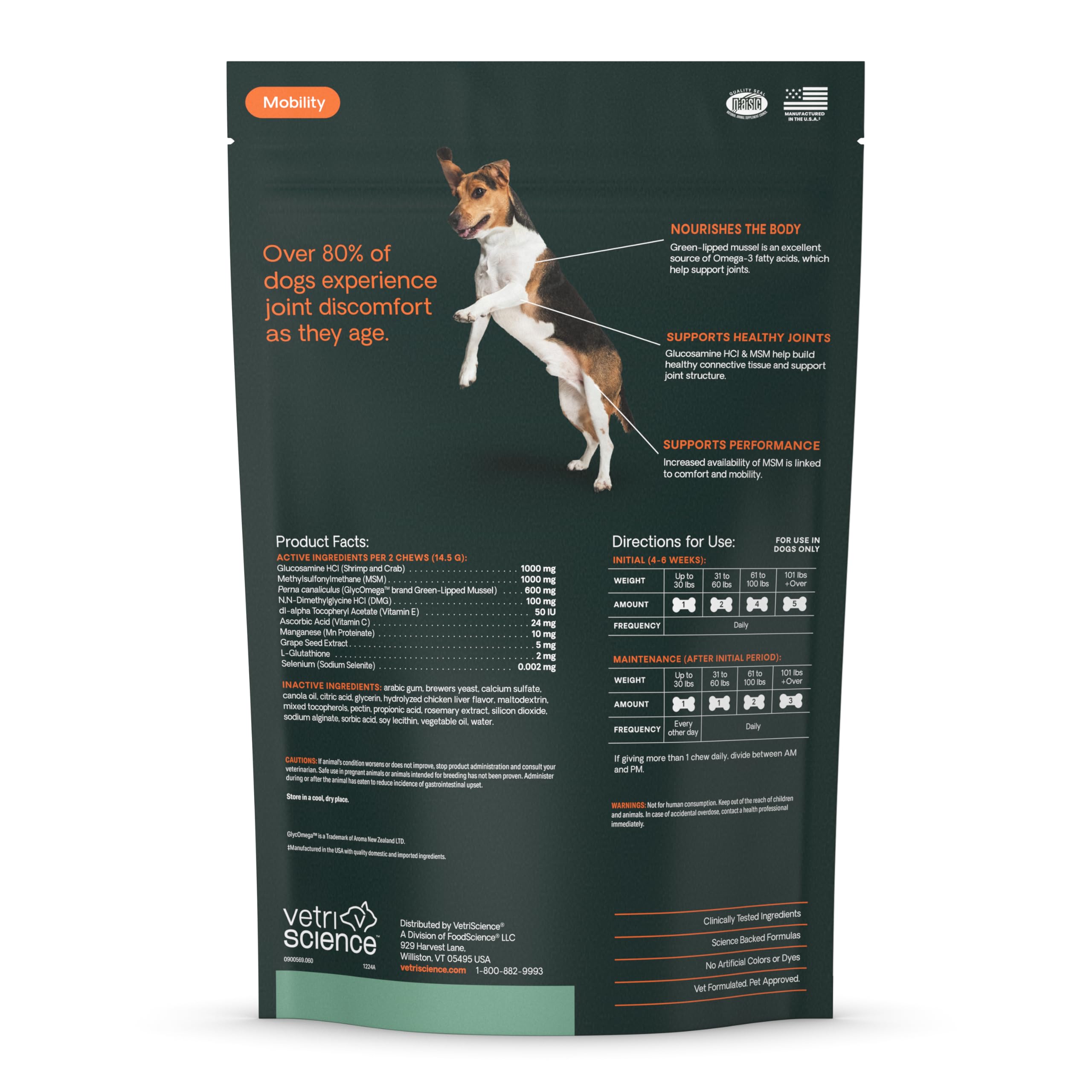 VETRISCIENCE Glycoflex Clinically Proven Hip and Joint Supplement with Glucosamine for Dogs, Chicken, 60 Chews - Vet Recommended Mobility Support Supplement with DMG, MSM, and Perna 🍁 All In One Marketplace Canada