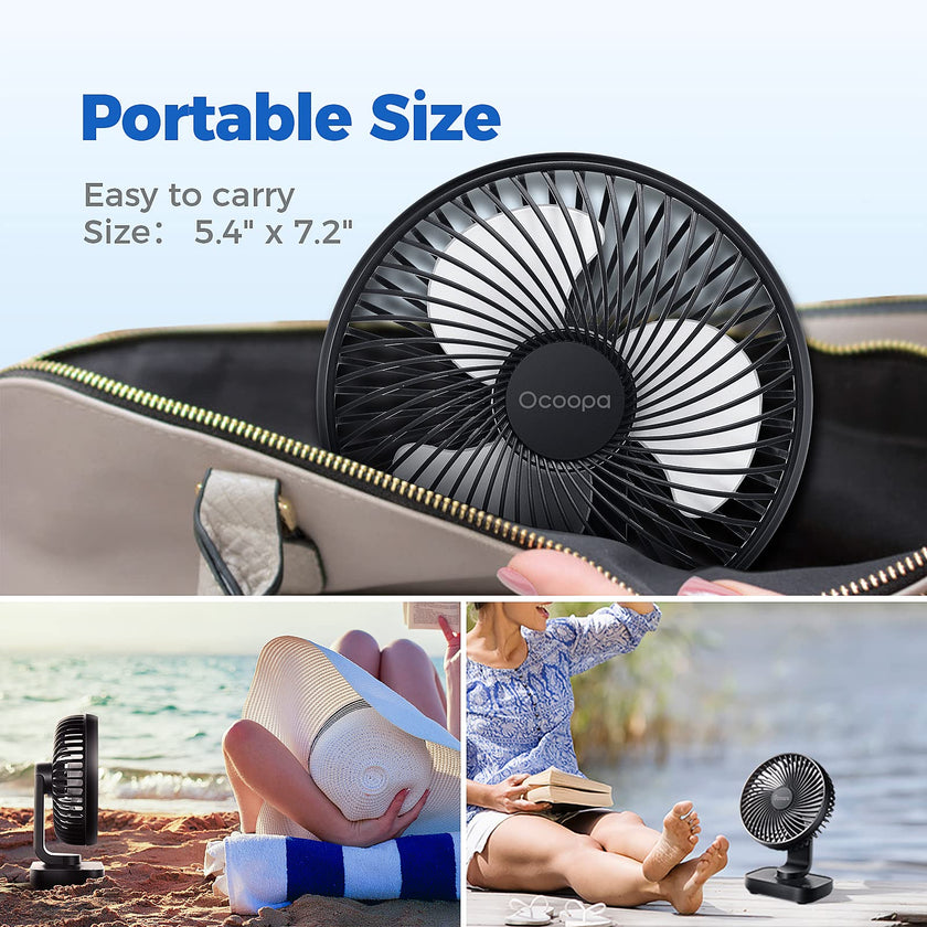 OCOOPA Small Desk Fan, 4000mAh Rechargeable USB Fan Battery Operated, 4 Speeds, 5'' Portable Table Fan with Strong Airflow Quiet, Detachable Grille, Mini Desktop Fan(Blue) 🍁 All In One Marketplace Canada