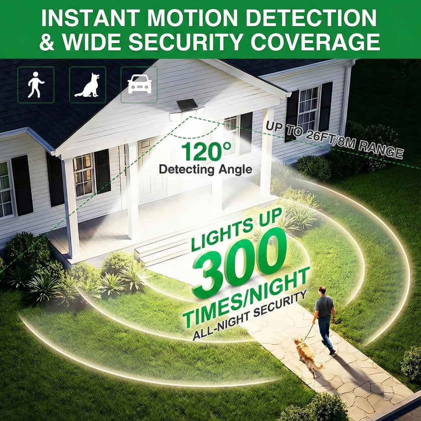 Solar Motion Sensor Light Outdoor, 2500LM 286 LED Solar Outdoor Lights with Power Display & Mode Indicators - 6500K Adjustable 3-Head Flood Light, IP65 Waterproof for Garden, Garage, Yard - 2 Pack 🍁 All In One Marketplace Canada