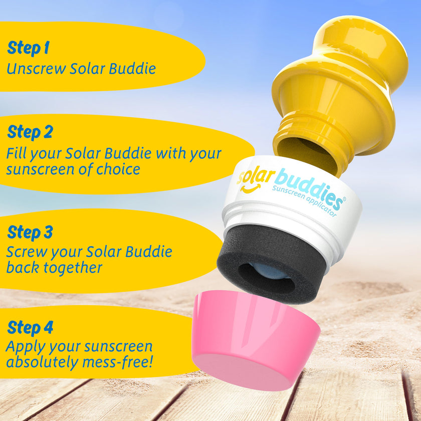 Solar Buddies Sunscreen Applicator - Single Pink - Refillable Roll on Sponge Sunscreen, Suncream & Lotion Applicator For Kids, Adults & Families - Holds 3.4fl oz, Perfect Size for Travel 🍁 All In One Marketplace Canada